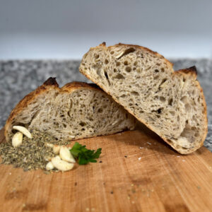 Sourdough Roasted Garlic and Italian Herbs loaf crumb