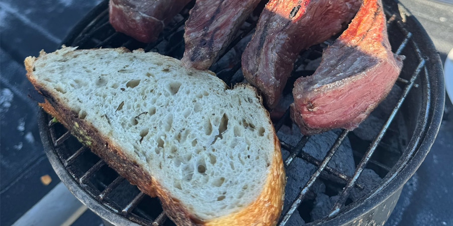 Bread and Meat on the grill