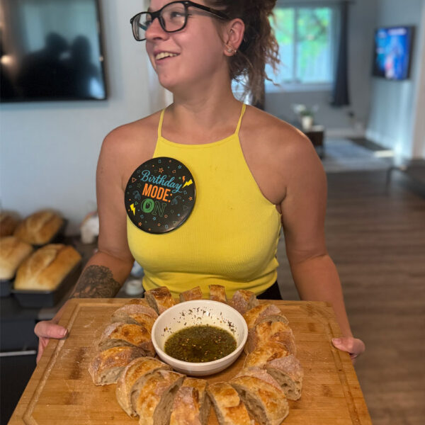 Sourdough olive oil dip birthday display