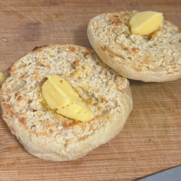 Sourdough English Muffins open butter